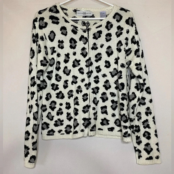 Marisa Christina Leopard, Zip up Cardigan Sweater, Size S, White, Black, Gray - Picture 1 of 3